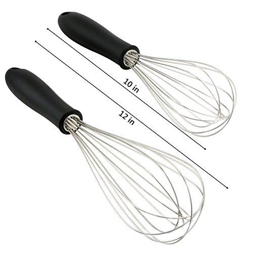 Schneebesen, JamBer Edelstahl Schneebesen – Küchen Schneebesen 29 cm Extra Line Silikon Hitzebeständig bis 220°C, schwerer Draht Schneebesen Silikon Handgriff Küche Draht Ballon Schneebesen, Milch Ei Dämpfer Schläger Mischer für das Mischen des Rührens – Satz von 2 10inch & 12inch - 3