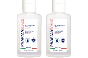 Pharmamani KIT 2 PEZZI GEL IGIENIZZANTE MANI da 80ml. 70% Alcool, Effetto Rapido, Non appiccica, si assorbe subito, idrata le mani. Profumo gradevole, Dermatologicamente Testato. Formato tascabile.