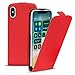 Produktbild Conie Flip Hülle kompatibel mit iPhone X, PU Ledertasche in Rot klappbare Handyhülle innen weich gefüttert