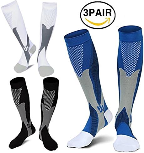 3 Pairs Medical&Althetic Compression Socks for Men, 20-30 mmhg Varicose Veins Stockings, Performance Nursing Sock for Edema, Diabetic,Shin Splints,Running Marathon