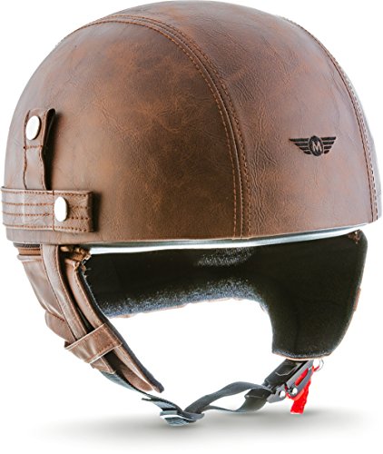 Moto Helmets D22 - Casco cruiser in pelle, stile vintage, con borsa per il trasporto in tessuto