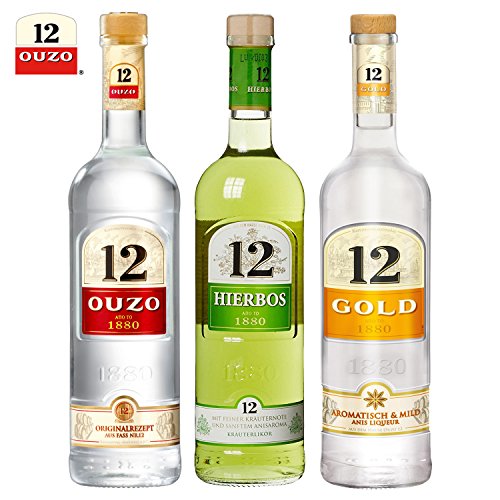 Preisvergleich Produktbild Set 3 Flaschen Ouzo 12,Hierbos und Gold