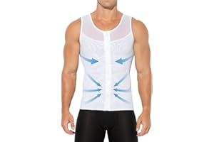 Casey Kevin Faja Reductora Hombre Camiseta Interior Compresión de Tirantes Shirt con Cremallera Manga Adelgazante Lumbar Abdomen sin Mangas Delgadas Body Rapido y Efectivo Moldeadora Comprimir Pecho
