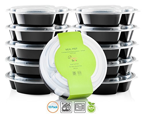 Chef de Star 3 compartimiento contenedores de almacenamiento de alimentos con tapas  26 oz  sin BPA  se puede usar en microondas apto para lavavajillas reutilizable  apilable  10 unidades