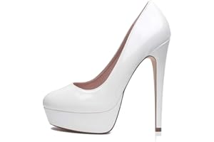 Zhabtuc Escarpins Femme Plateformes Talons Aiguille 14CM Bout Rond Fermé Vernis High Heels Party Soirée Mariage Chaussures Talons Hauts