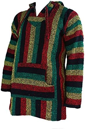 EXTRA LONG! HOODIE JUMPER MEXICAN BAJA JERGA HOODY HIPPIE FESTIVAL SURF SKATE TOP (UK XL, Rasta)