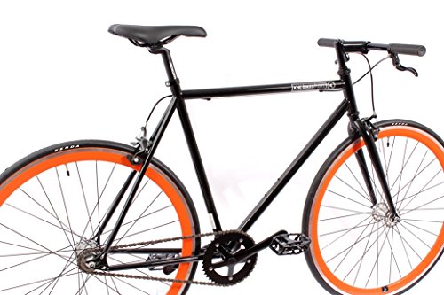 KHE Fixie Singlespeed FX01 56,5cm schwarz inkl Freilaufritzel 40mm orangene Felge - 9