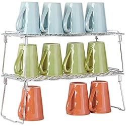 mDesign étagère pour armoire (lot de 2) - étagère en métal pliable pour la cuisine avec pieds retirables - système de rangement moderne pour la vaisselle, les conserves et les épices - argenté