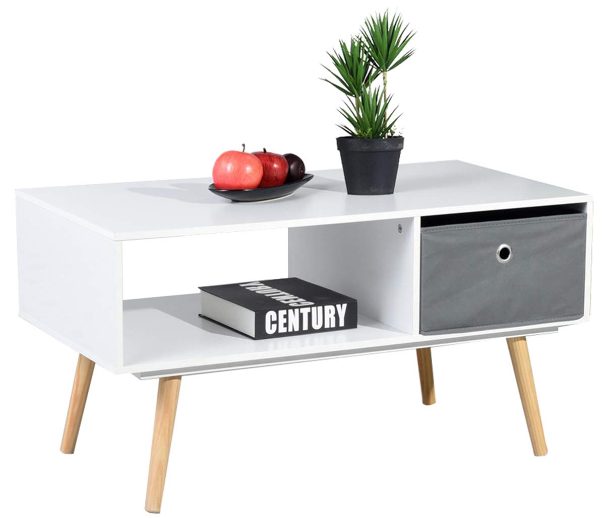 Asuuny Table Basse Moderne 2 Compartiments Avec Tiroir Pour Salon