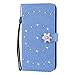 Produktbild Homikon PU Leder Hülle Retro Mandala Blume Schutzhülle Brieftasche Bookstyle Glitzer Strass Diamant Handyhülle Kunstleder Silikon Tasche Flip Case Kompatibel mit Samsung Galaxy A50 - Blau
