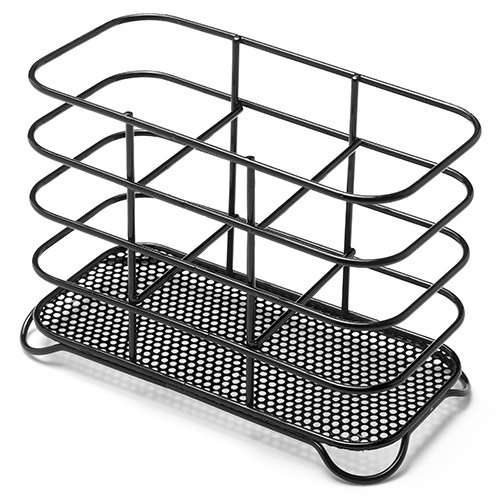 Deluxe Stahl 3 fach Draht Besteck Ständer/Halterung & Abtropfgestell Hochglanz [schwarz]