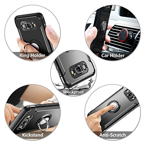 HÃ¼lle fÃ¼r Samsung Galaxy J7 2016 (5,5 Zoll) 360 Grad Drehbar Ringhalter mit Magnetischer Handyhalter Auto HandyhÃ¼lle (Schwarz)