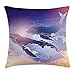 Produktbild KLYDH Whale Throw Pillow Cushion Cover, Whales Flying Dreamy Night Sky with Clouds Magical Fantasy Aquatic Design, Decorative Square Accent Pillow Case, 18 X 18 Inches, Peach Lilac Dark Blue