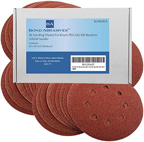 40 Bond Abrasives Sanding Sheets For The Bosch PEX 220/300 Random Orbital Sander 80 Grit (Medium)