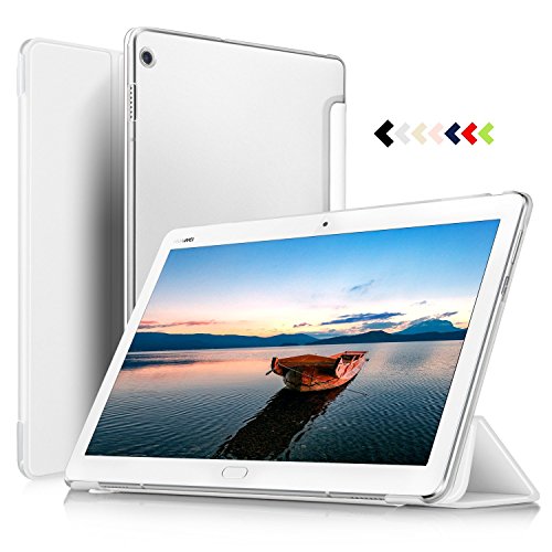 IVSO hochwertiges PU Leder Etui hülle Tasche Case - mit Standfunktion, super 360° Anti-Wrestling, ist für Huawei MediaPad M3 Lite 10.1 Tablet-PC perfekt geeignet (Weiß)