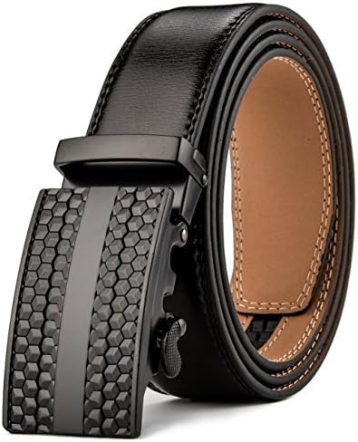 HW Zone Men's Genuine Leather Ratchet Belt with Automatic Buckle (110CM Waist:26"-35", Black9)