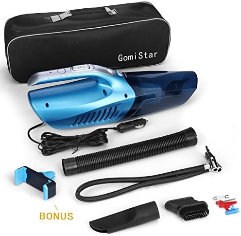 Gomistar Car Vacuum Cleaner 4 in 1 Powerful Wet/Dry 12V 100W Car Vacuum, Tire Inflator, Tire Pressure Gauge &amp; Led Light with Carry Bag with Phone Bracket Mount Holder free gift