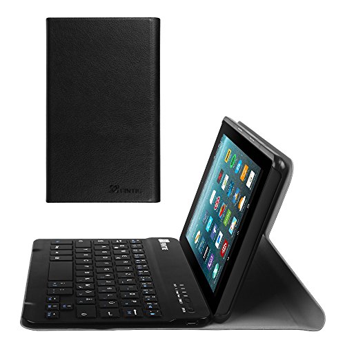 Fintie Bluetooth Tastatur Hülle für Fire 7 (2017) - Ultradünn Schutzhülle mit abnehmbar drahtloser Tastatur für Amazon Fire 7-Hülle (7-Zoll-Tablet, 7. Generation - 2017), Schwarz