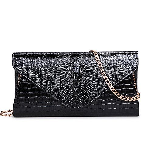 BSTcentelha Crocodile Women Handbag Envelope Bag Evening Party Handbag Clutches (Black)
