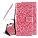 Produktbild SKYXD Luxus Elegant Prägung Sonnenblume Einfarbig Muster PU Leder Hülle für Samsung Galaxy A9 2018, 3D Retro Schöne Mandala Floral Geprägtes Brieftasche Standfunktion Magnetverschluss Etui(Rosa)