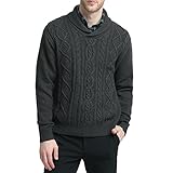  Kallspin Herren Solide Weich Pollover Hamburger Troyer, Seemannspullover aus Schalkragen Merino Wolle Mischung (Grau, M)