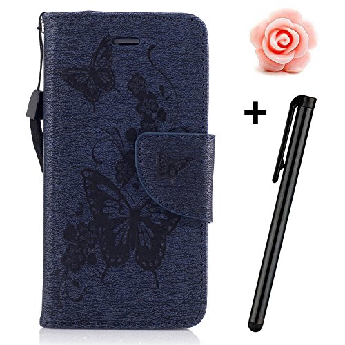 Samsung Galaxy A5 2017 Hülle,Galaxy A5 2017 Case,TOYYM PU Leder Flip Cover Wallet Case Bookstyle Brieftasche Tasche Schale Schutzhülle Vintage Blume Muster mit Standfunktion Karte Halter für Samsung Galaxy A5 2017 Version+1x Touch Pen(Color Random)+1x Staubschutz(Color Random)-Blaue Blume