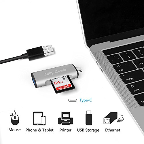 USB C Adapter auf USB 3.0 A mit Kartenleser für Type C Geräte, Jelly Comb 2 in 1 Kartenlesegerät für SD, Micro SD, SDXC, SDHC, Micro SDHC, Micro SDXC - 7