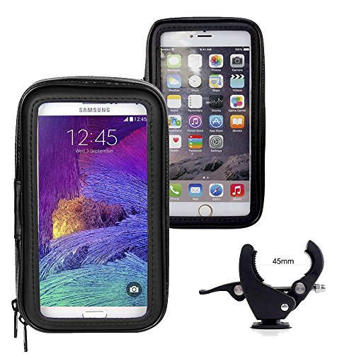 iBroz® - Support Moto universel, Scooter Tmax etc... ou Vélo sur guidon avec Housse étanche pour iPhone 6, iPhone 6 Plus, SAMSUNG GALAXY Note 4, Note 3, S3, S4, HTC ONE, GOOGLE NEXUS 4,5, Nokia LUMIA, Sony XPeria Z.. (largeur Max : 9cm - Haut: 15.5cm)