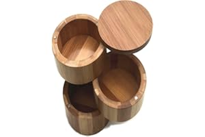 Chiloskit Barattolo rotondo in bambù, contenitore per sale e spezie, con coperchio girevole magnetico, 7 x 9 cm (3 ripiani)