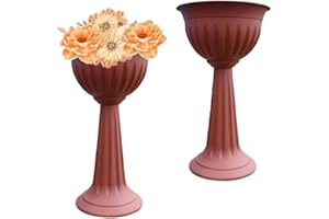 KYY'Z - Terracotta Urn Planters 75cm – Large Plastic Flower Pots - 29.5 Inch Tall Planter - Indoor Outdoor Garden Nursery – Lightweight Flowers Container – No Drainage Hole (Terracotta, Set of 2)