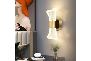 COMELY Nowoczesna lampa ścienna LED do wnętrz, ściemnialna lampa ścienna 12 W z 3 kolorami światła, akrylowa lampa ścienna w kolorze złotym do sypialni, salonu, klatki schodowej, przedpokoju