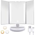 Auxmir Vanity Makeup Mirror with 40 LED Lights, USB Rechargeable Makeup Mirror, Touch Screen Stepless Dimmable Color Adjustable Trifold Mirror, 180° Rotation Portable Cosmetic Vanity Mirror