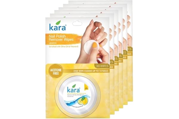 Kara Nail Polish Remover Wipes Lemon - 30 Pulls (Pack of 6)| Travel-Friendly | Enriched with Olive Oil & Vitamin E | Acetone Free | One Wipe Cleans 10