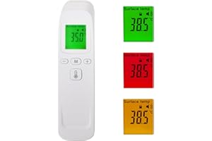 Homirty Termometro Multifunzione A Infrarossi A Distanza per Persone E Oggetti, Risposta in 1S, Senza Contatto, Schermo con 3 Colori in Base alla Temperatura, Allarme, per Bambini e Adulti