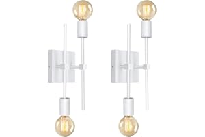LQUNFYL 2 Pezzi Applique da Parete Interno Vintage con Doppio Braccio, 2 Luci Bianco Quadrato Applique Industrial, Lampada da Parete Orientabile Metallo, Luce da Parete E27, Applique Moderna Specchio Bagno