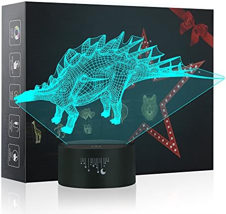Dinosaur 3D Illusion Lamp, Yunplus 7 Changing Colors Touch Night Light for Baby Bedroom Decoration Children Gift