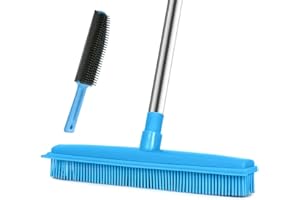 LANDHOPE Lanhope Fur Remover Broom, Rubber Broom With Squeegee Longhandle, 50 inches Sweeping Rug Brush Clean Carpet Windows Wooden Floor Sofa Bathroom Rugs Car Floor No Scratch