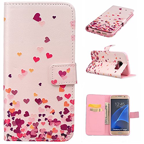Preisvergleich Produktbild CaseHome Samsung Galaxy S7 Edge Hülle,Schutzhülle Tasche Leder Mit Kartenfach Magnetverschluss Standfunktion Slim-Schutzhülle Folio Schalen Fall Mit Karten- / Geldscheinfach Für Samsung Galaxy S7 Edge-Rosa Liebes Herz