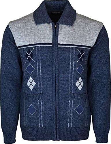 Mens Knitted Cardigan Classic Style Zipper WITH COLLAR