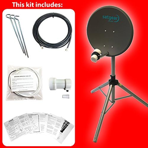 Satgear 40cm Portable Satellite Caravan Travel Kit inc Universal Single LNB, Tripod and Flat Window Cable Kit