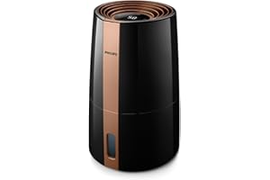 Humidificateur Philips Série 3000, 45 m², 99,97% moins de bactéries, 300 ml/h, 3 vitesses, mode sommeil, ultra silencieux (33 dB), capteur d'humidité, minuteur, réservoir 3L, noir (HU3918/10)