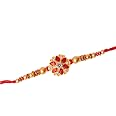Riddhika Ventures Gold Plated Floral & Pearl Rakhi (Bracelet) With Roli Chawal & Card