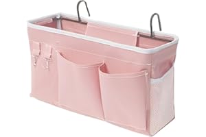 EBETA E Bett Organizer Bett Tasche mit Darhthaken Hängetasche Hochbett Aufbewahrungstasche für Buch, Magazin, Handy, Kopfhörer Bett Aufbewahrung(Rosa)