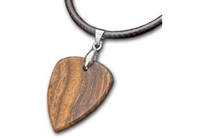 Strungout Guitar Plectrum Wooden Pick Pendant with Leather Necklace in Gift Box