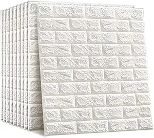 Avedia 3D Wall Panels, White Brick Printable 3D Wallpaper Stick and Peel, Self Adhesive Waterproof Foam Faux Brick Paneling for Bedroom, Bathroom, Kitchen, Fireplace (2Pcs=11.6 Sq. Feet))