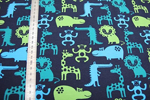 Stoff / Kinder/ Meterware / ab 25cm / beste Jersey-Qualität / Jersey Zootiere grün / türkis auf dunkelblau - 2