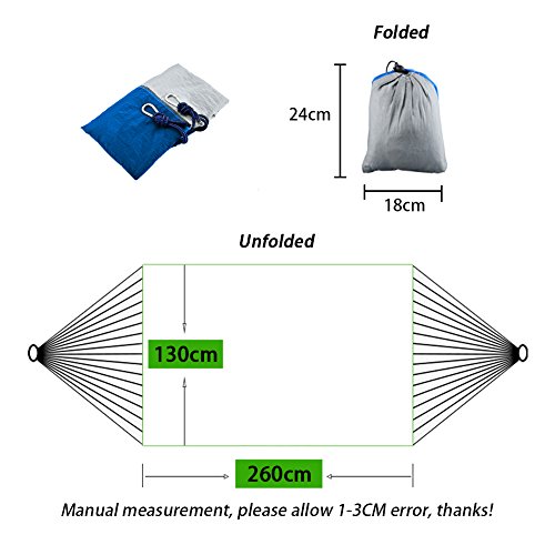 Camping Hängematte, FILWO Tragbare Hängematte für Outdoor Indoor Reise Garten Strand, Große Hängematte 270 x 140CM Tragfähigkeit bis zu 300KG 660LB für 1 oder 2 Erwachsene Doppel Hängematte (Royalblau + Grau) - 5