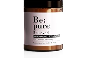 Be:Pure Pet Odour Eliminating Candles - Naturally Scented Cat and Dog Candle Jar with Enzymes | Chamomile, Lavender and Rose Dog Smell Eliminator for House, Kennel and Kitchen | 150ml | Be:Loved