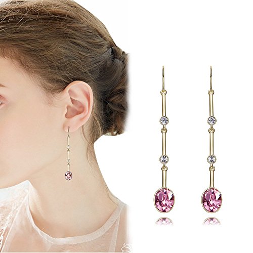 925 Sterling Silver Stars Sparkling Diamond Earrings with Blue Rose Pink White Crystals, Teardrop Dangle Drop Earrings For Women Wife with Gift Packed (A)