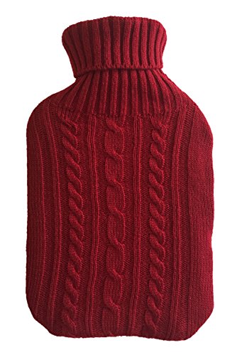 KNITTED LARGE HOT WATER BOTTLE WITH BEAUTIFUL COVER - 4 DIFFERENT COLOURS (Burgundy)